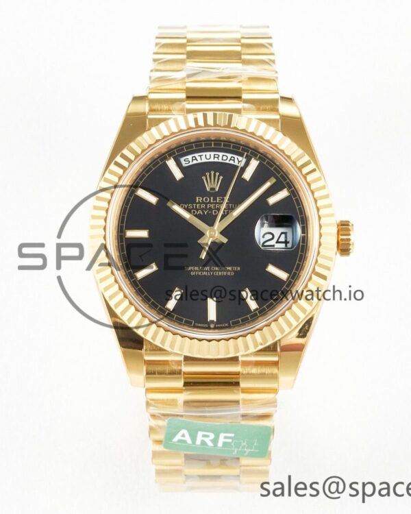 Day Date 40 228238 ARF 904L Steel Black Stick Dial on President Bracelet VR3255 — custom-built watch
