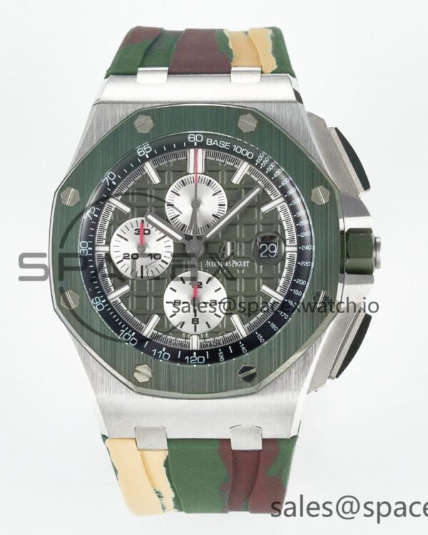 Royal Oak Offshore 44mm SS TKF reference-accurate Green Dial on Green Camou Rubber Strap A3126 — custom-built watch
