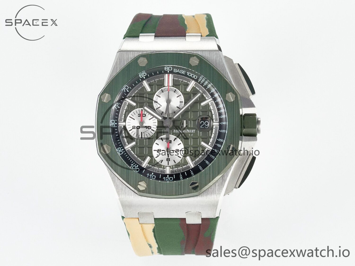 Royal Oak Offshore 44mm SS TKF reference-accurate Green Dial on Green Camou Rubber Strap A3126 — custom-built watch