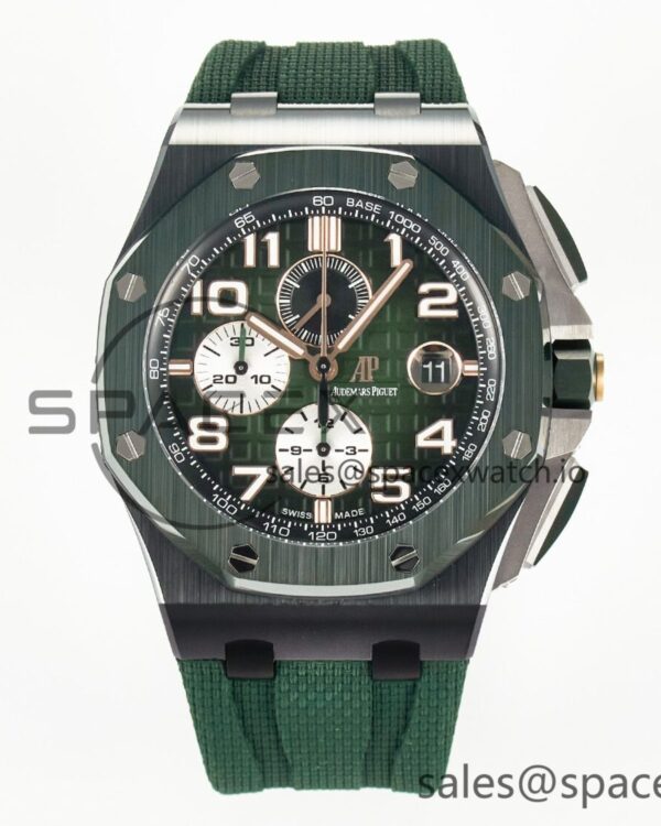 Royal Oak Offshore 44mm Black Ceramic TKF reference-accurate Green Dial on Green Rubber Strap A3126 — custom-built watch