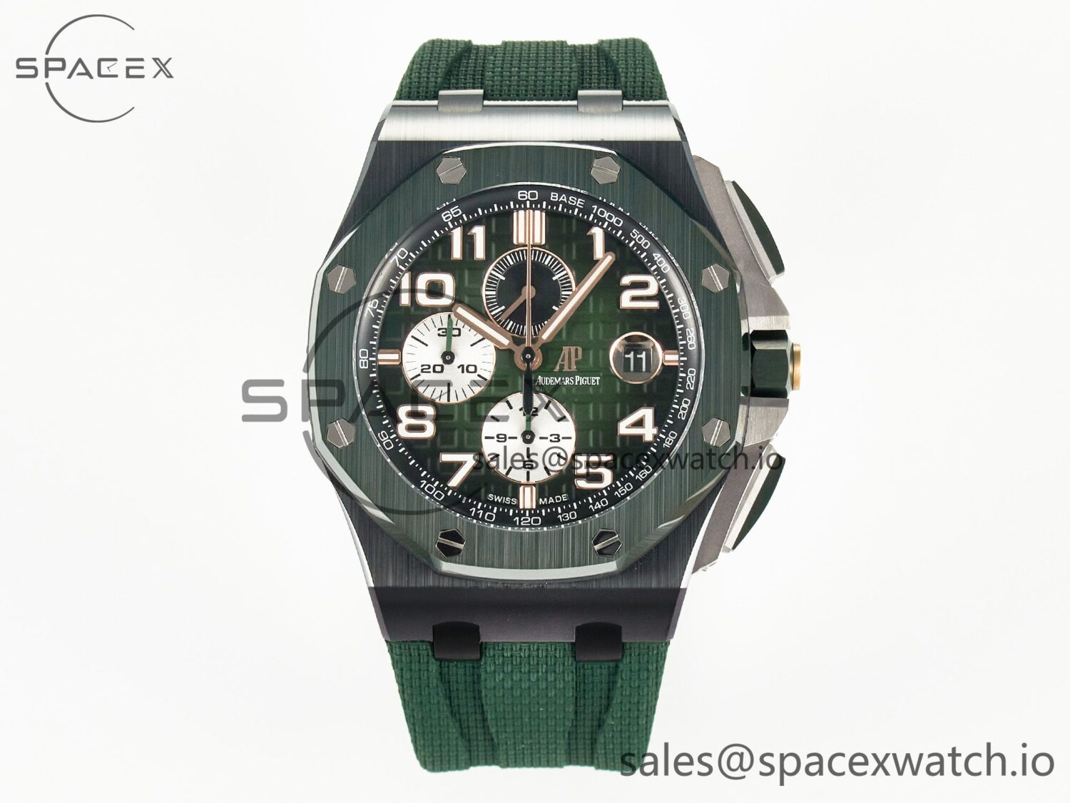 Royal Oak Offshore 44mm Black Ceramic TKF reference-accurate Green Dial on Green Rubber Strap A3126 — custom-built watch