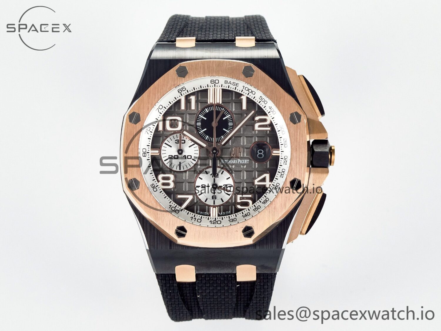 Royal Oak Offshore 44mm Black Ceramic TKF reference-accurate Gray Dial RG Bezel on Black Rubber Strap A3126 — custom-built watch