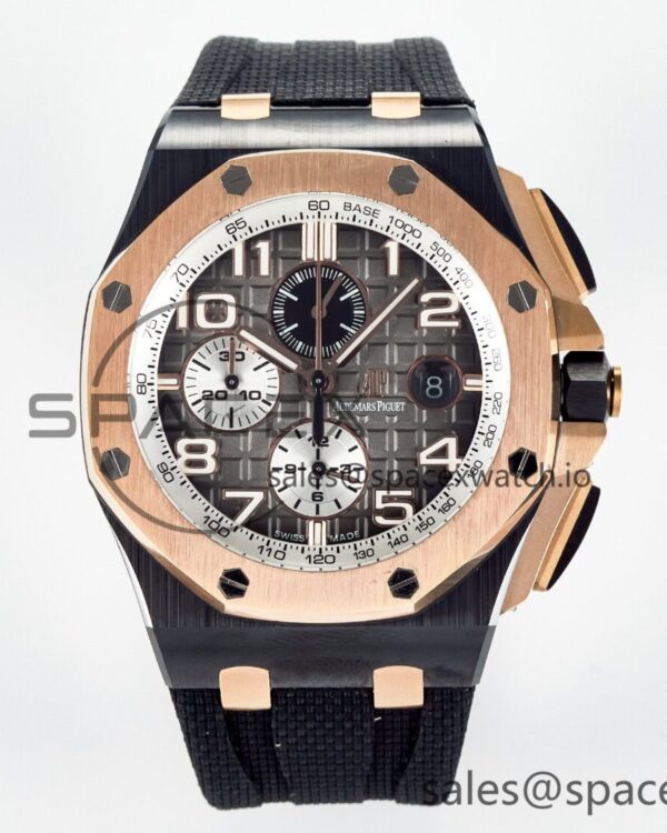 Royal Oak Offshore 44mm Black Ceramic TKF reference-accurate Gray Dial RG Bezel on Black Rubber Strap A3126 — custom-built watch