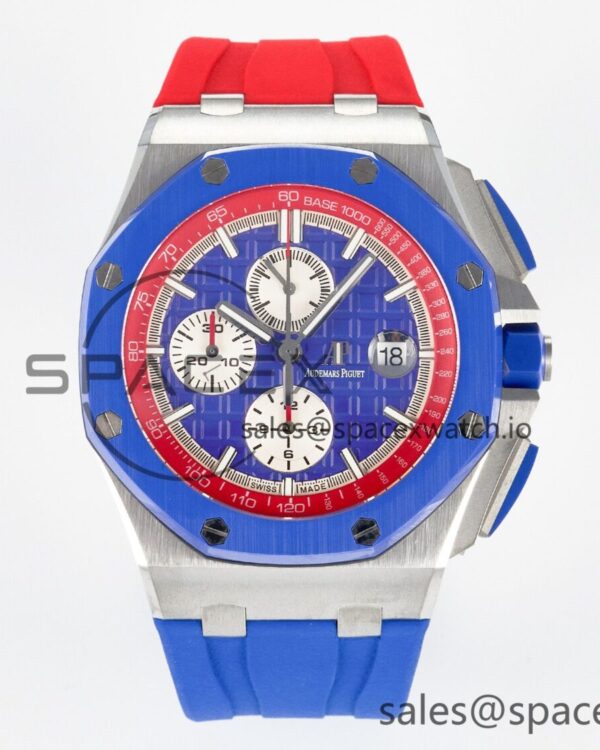 Royal Oak Offshore 44mm SS TKF reference-accurate Blue/Red Dial on Blue/Red Rubber Strap A3126 — custom-built watch