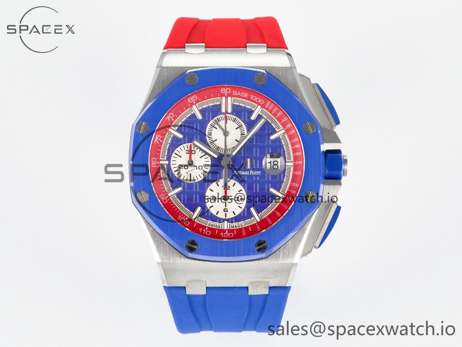 Royal Oak Offshore 44mm SS TKF reference-accurate Blue/Red Dial on Blue/Red Rubber Strap A3126 — custom-built watch