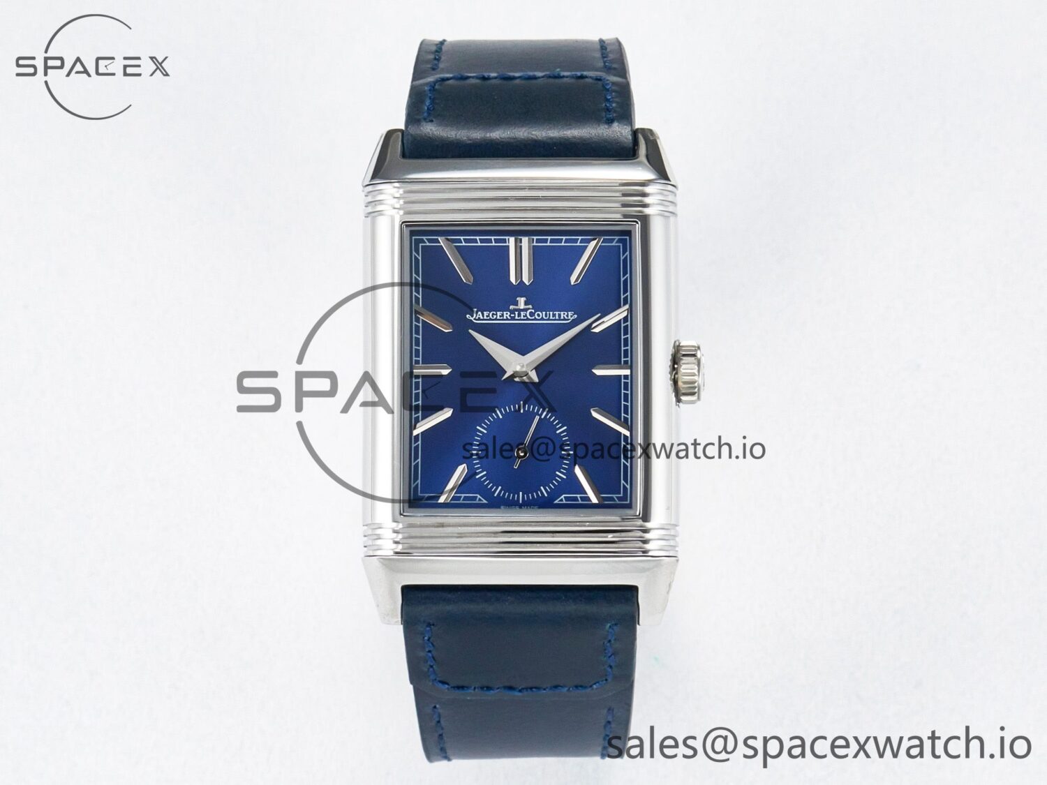 Reverso Tribute Duoface Small Seconds SS MGF Best Edition Blue Dial on Blue Leather Strap A854A — custom-built watch