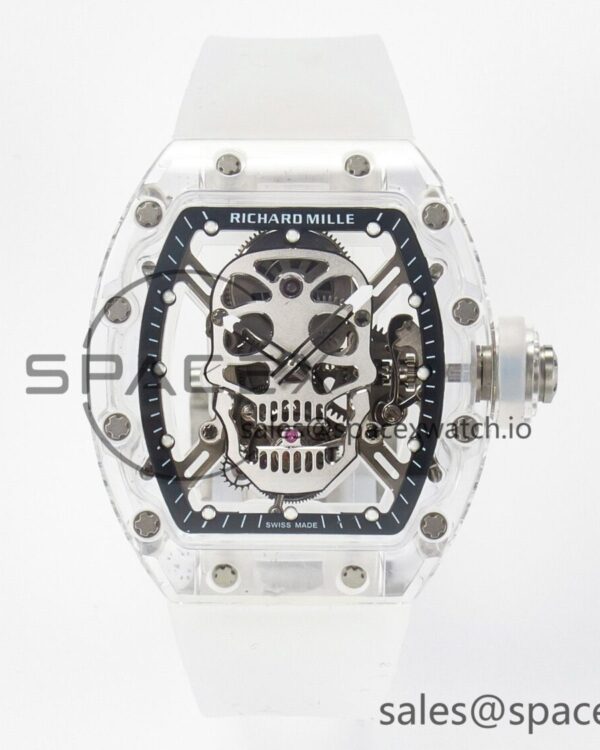 RM52-01 White Transparent Tourbillon MSF Best Edition Skull Dial on White Rubber Strap — custom-built watch