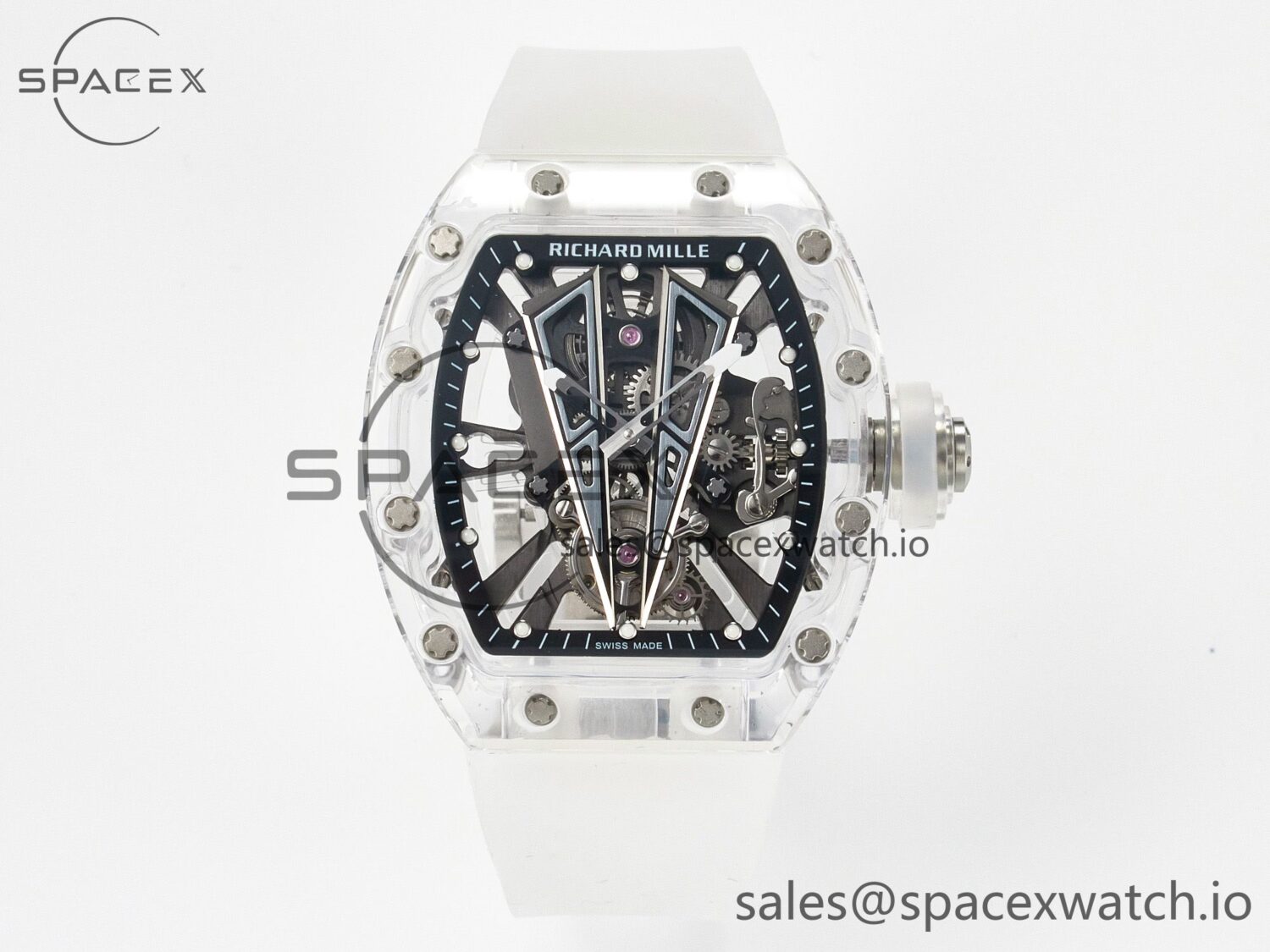 RM27-03 White Transparent Tourbillon MSF Best Edition Skull Dial on White Rubber Strap — custom-built watch
