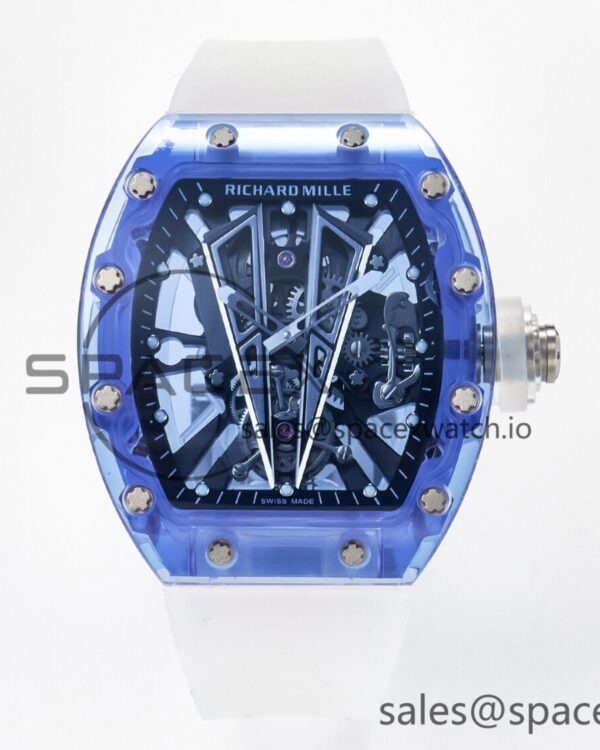 RM27-03 Blue Transparent Tourbillon MSF Best Edition Skull Dial on White Rubber Strap — custom-built watch