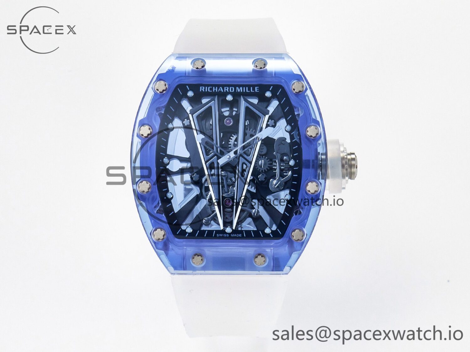 RM27-03 Blue Transparent Tourbillon MSF Best Edition Skull Dial on White Rubber Strap — custom-built watch