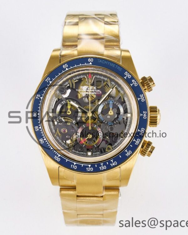 Daytona Artisans Skeleton YG ADGF Best Edition Blue Ceramic Bezel Skeleton Dial on YG Oyster Bracelet SA4130 — custom-built watch