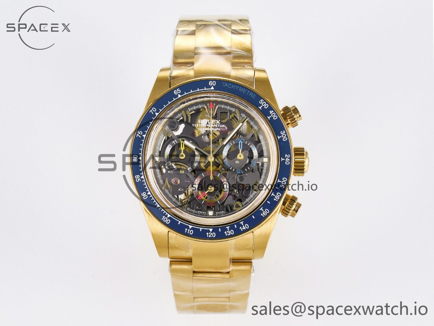 Daytona Artisans Skeleton YG ADGF Best Edition Blue Ceramic Bezel Skeleton Dial on YG Oyster Bracelet SA4130 — custom-built watch