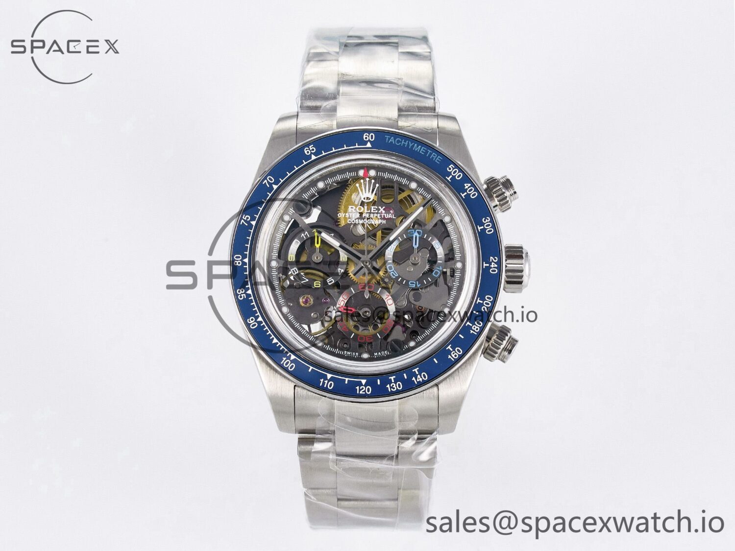 Daytona Artisans Skeleton SS ADGF Best Edition Blue Ceramic Bezel Skeleton Dial on SS Oyster Bracelet SA4130 — custom-built watch