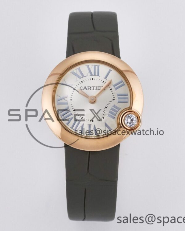 Ballon Blanc De Cartier 30mm RG DRF reference-accurate Silvered Texture Dial on Green Leather Strap Ronda Quartz — custom-built watch