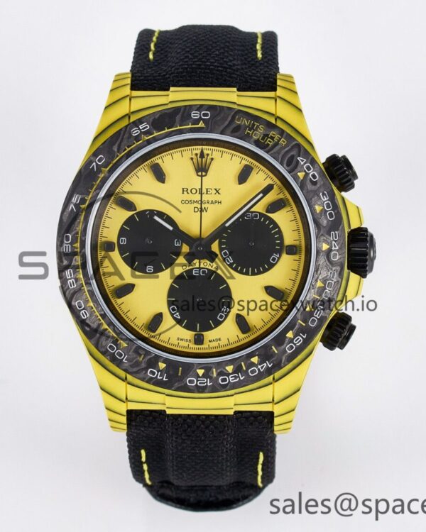 Daytona DIW Yellow Carbon Case DIWF Edition Black/White Dial on Black Nylon Strap A7750 — custom-built watch