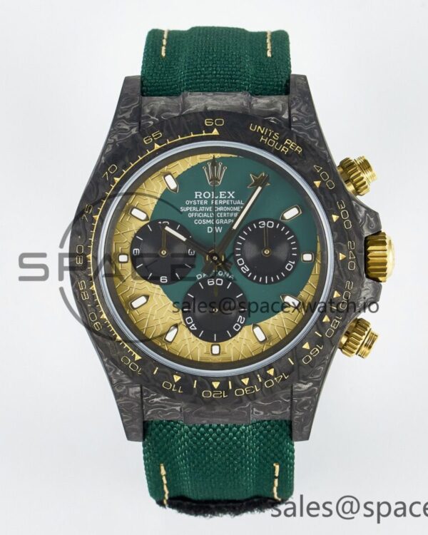 Daytona DIW Carbon Case and Bezel DIWF Edition Green/YG Dial on Green Nylon Strap A7750 — custom-built watch