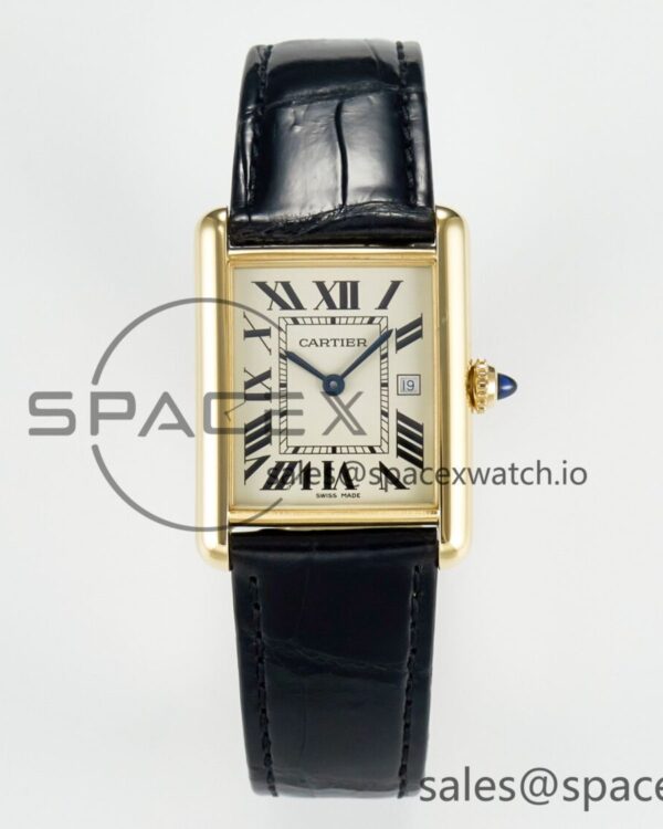 Tank Must Large YG 33.7mm DRF reference-accurate YG Dial on Black Leather Strap Swiss Quartz — custom-built watch