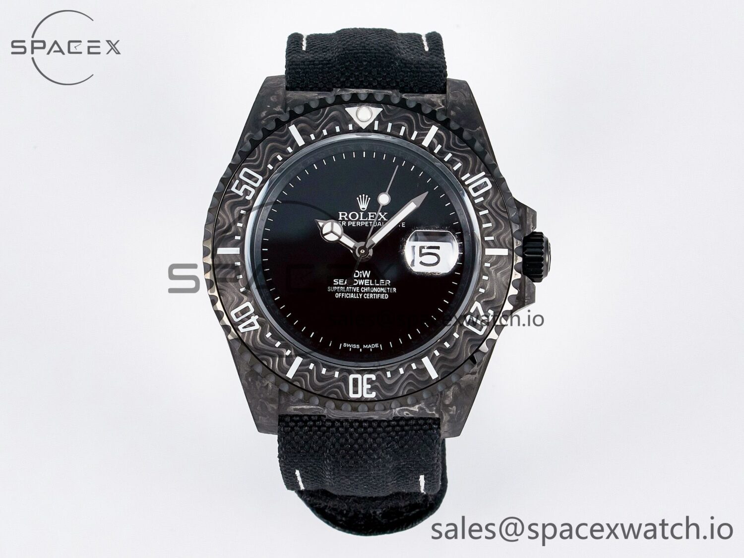 Sea Dweller 43mm Carbon DIWF Best Edition Black Dial on Black Nylon Strap A2824 — custom-built watch