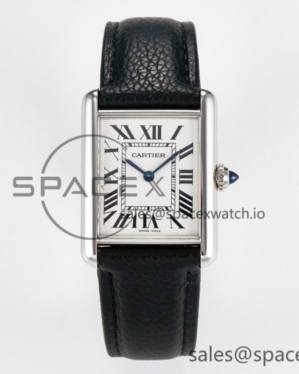 Tank Must Large SS 33.7mm DRF reference-accurate White Dial on Black Leather Strap Swiss Quartz — custom-built watch