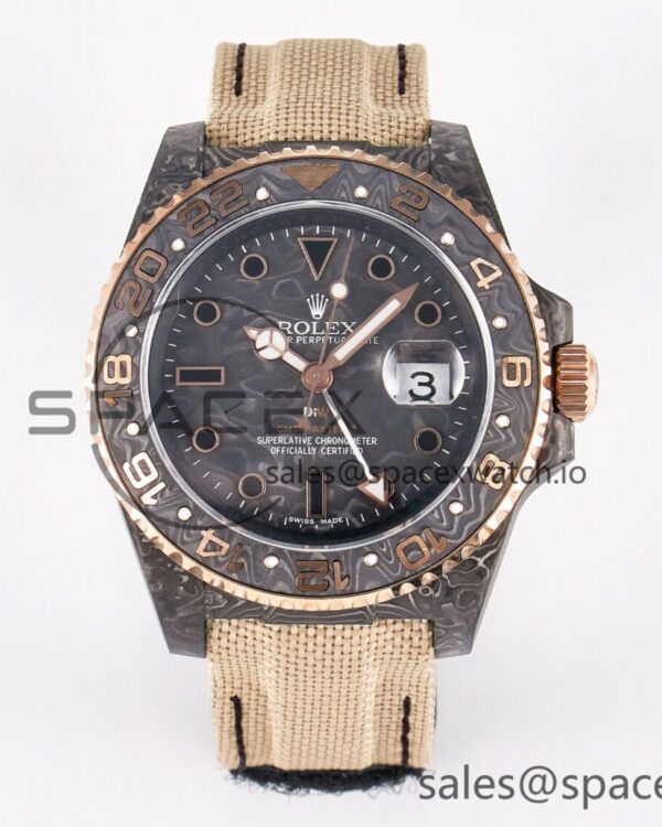 1GMT Carbon DIWF Best Edition Black Carbon Dial RG Markers on Beige Nylon Strap SA3186 CHS — custom-built watch