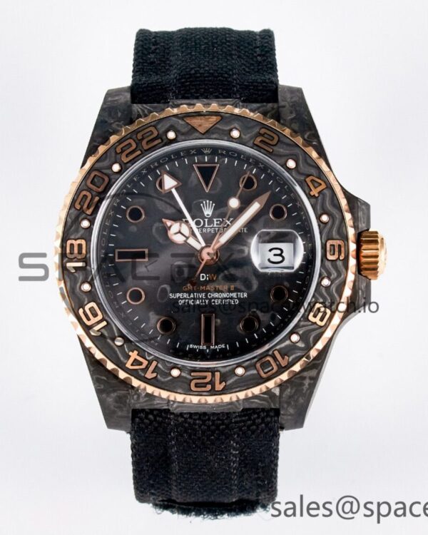 GMT Carbon DIWF Best Edition Black Carbon Dial RG Markers on Black Nylon Strap SA3186 CHS — custom-built watch