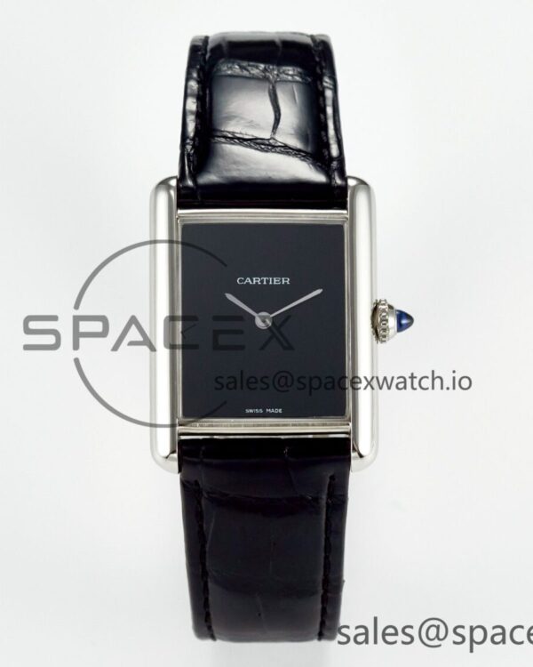 Tank Must Large SS 33.7mm DRF reference-accurate Black Dial on Black Leather Strap Swiss Quartz — custom-built watch