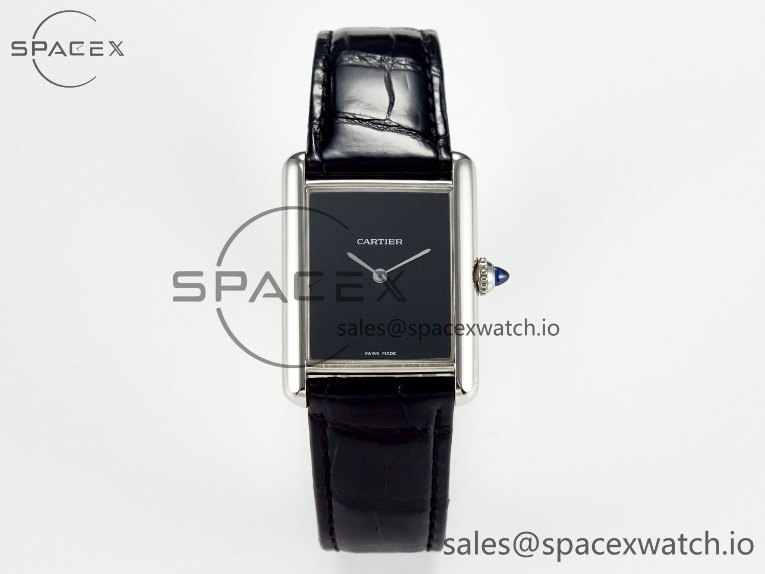 Tank Must Large SS 33.7mm DRF reference-accurate Black Dial on Black Leather Strap Swiss Quartz — custom-built watch