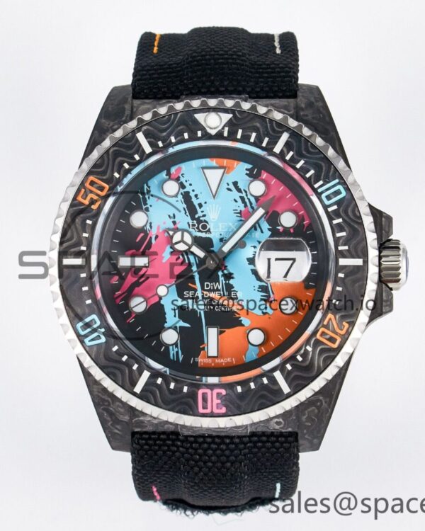 Sea Dweller 43mm Carbon DIWF Best Edition Graffiti Dial on Black Nylon Strap A2824 — custom-built watch