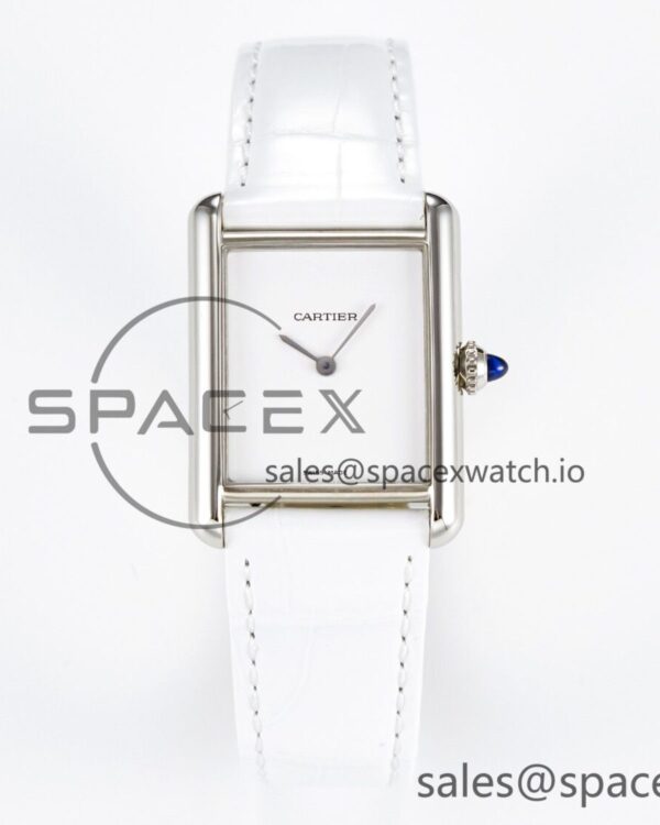 Tank Must Large SS 33.7mm DRF reference-accurate White Dial on White Leather Strap Swiss Quartz — custom-built watch