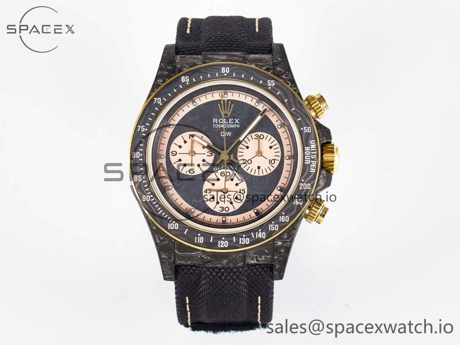 Daytona DIW Carbon Case DIWF Edition Carbon/Cream Dial on Black Nylon Strap A7750 — custom-built watch