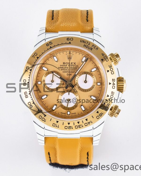 Daytona DIW White Carbon Case YG Bezel DIWF Edition YG Dial on Brown Leather Strap A7750 — custom-built watch