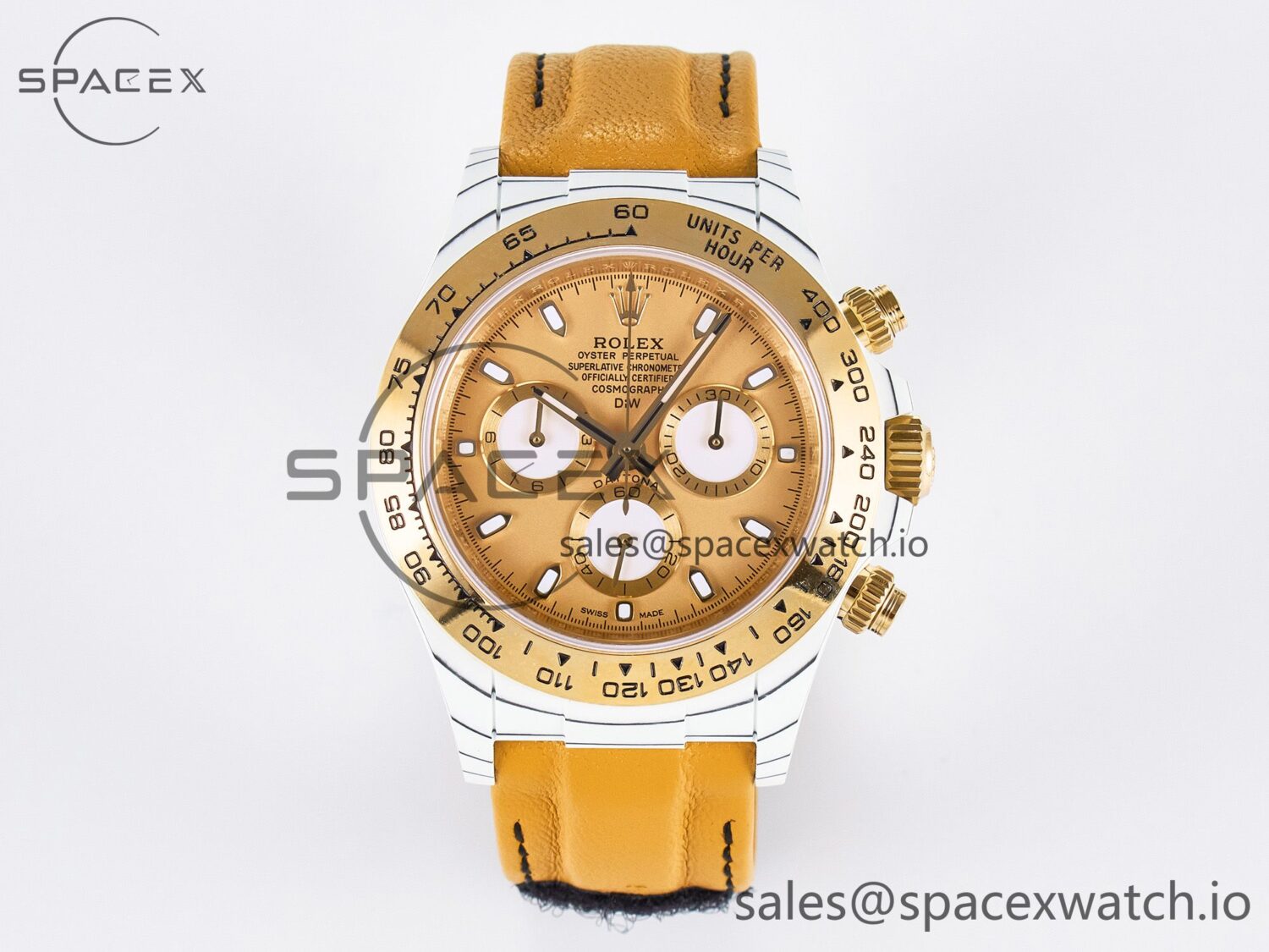 Daytona DIW White Carbon Case YG Bezel DIWF Edition YG Dial on Brown Leather Strap A7750 — custom-built watch
