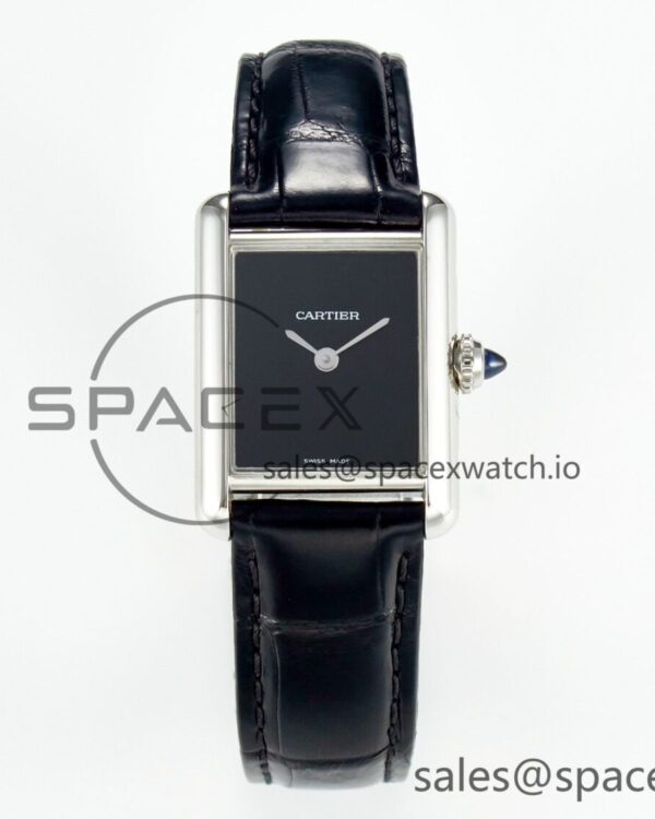 Tank Must Small SS 29mm DRF reference-accurate Black Dial on Black Leather Strap Swiss Quartz — custom-built watch