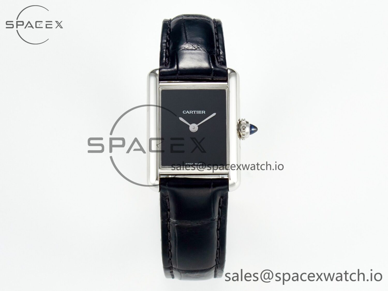 Tank Must Small SS 29mm DRF reference-accurate Black Dial on Black Leather Strap Swiss Quartz — custom-built watch