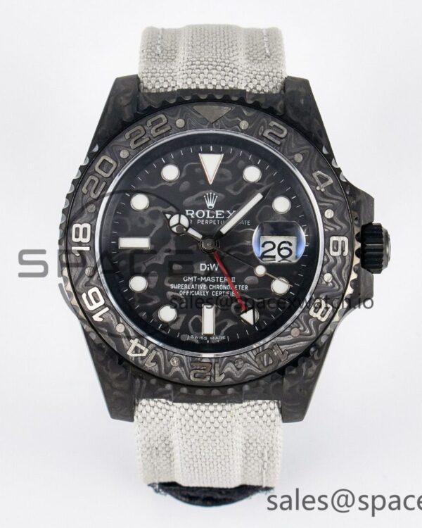 GMT Carbon DIWF Best Edition Black Carbon Dial SS Markers on White Nylon Strap SA3285 CHS V2 — custom-built watch