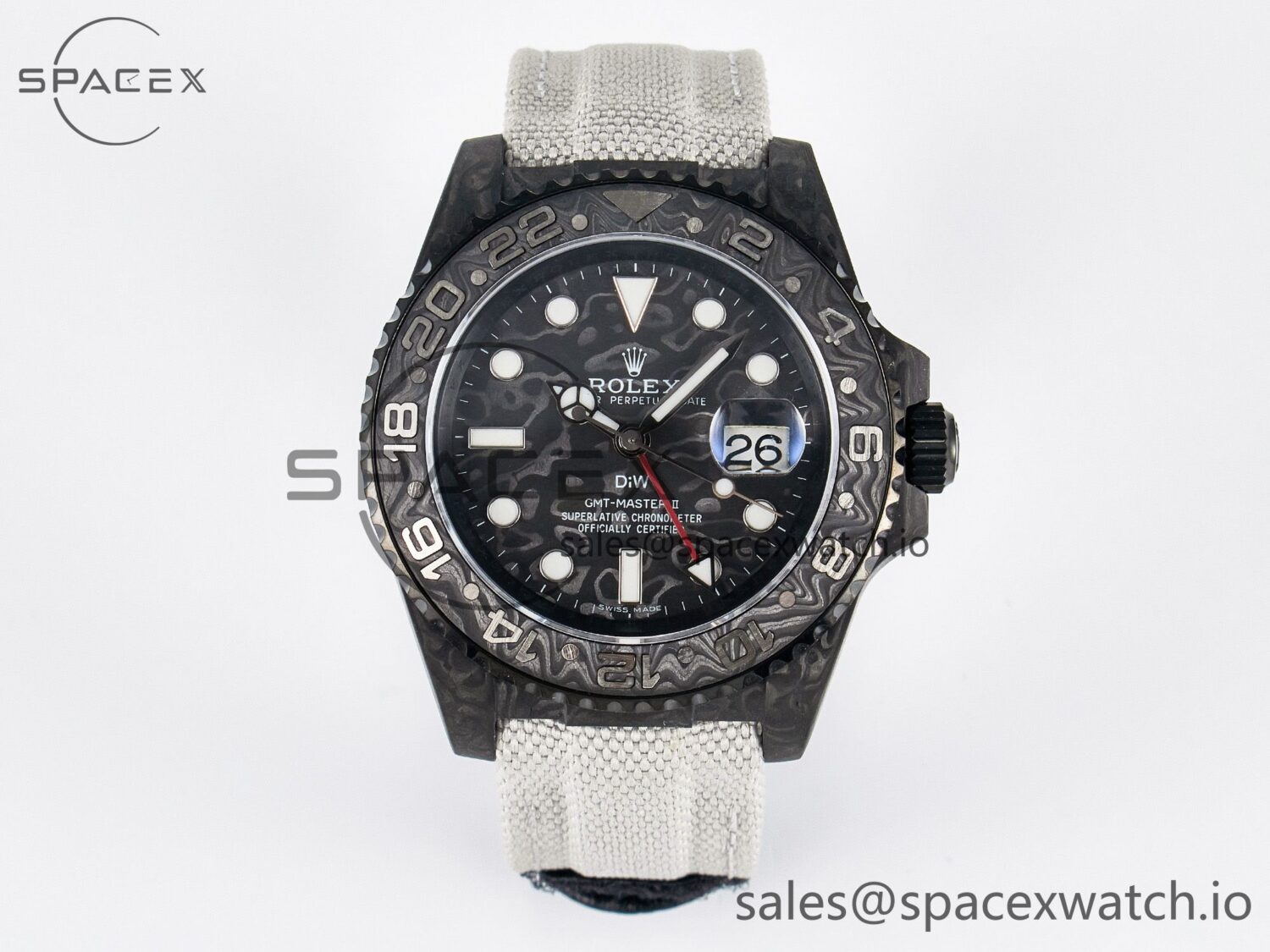GMT Carbon DIWF Best Edition Black Carbon Dial SS Markers on White Nylon Strap SA3285 CHS V2 — custom-built watch