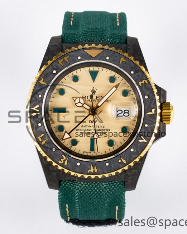 GMT Carbon DIWF Best Edition Yellow Dial on Green Nylon Strap SA3285 CHS V2 — custom-built watch