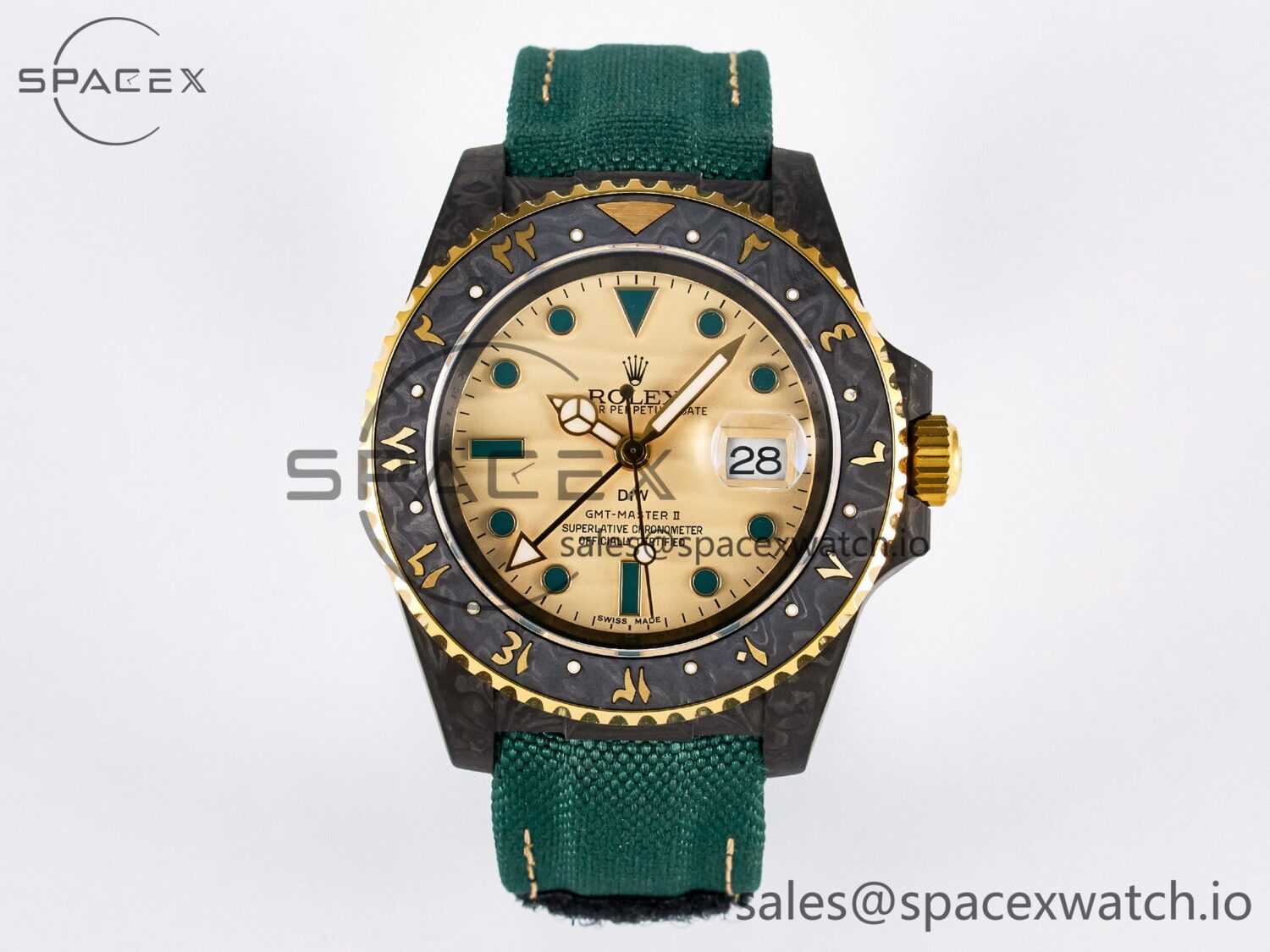 GMT Carbon DIWF Best Edition Yellow Dial on Green Nylon Strap SA3285 CHS V2 — custom-built watch