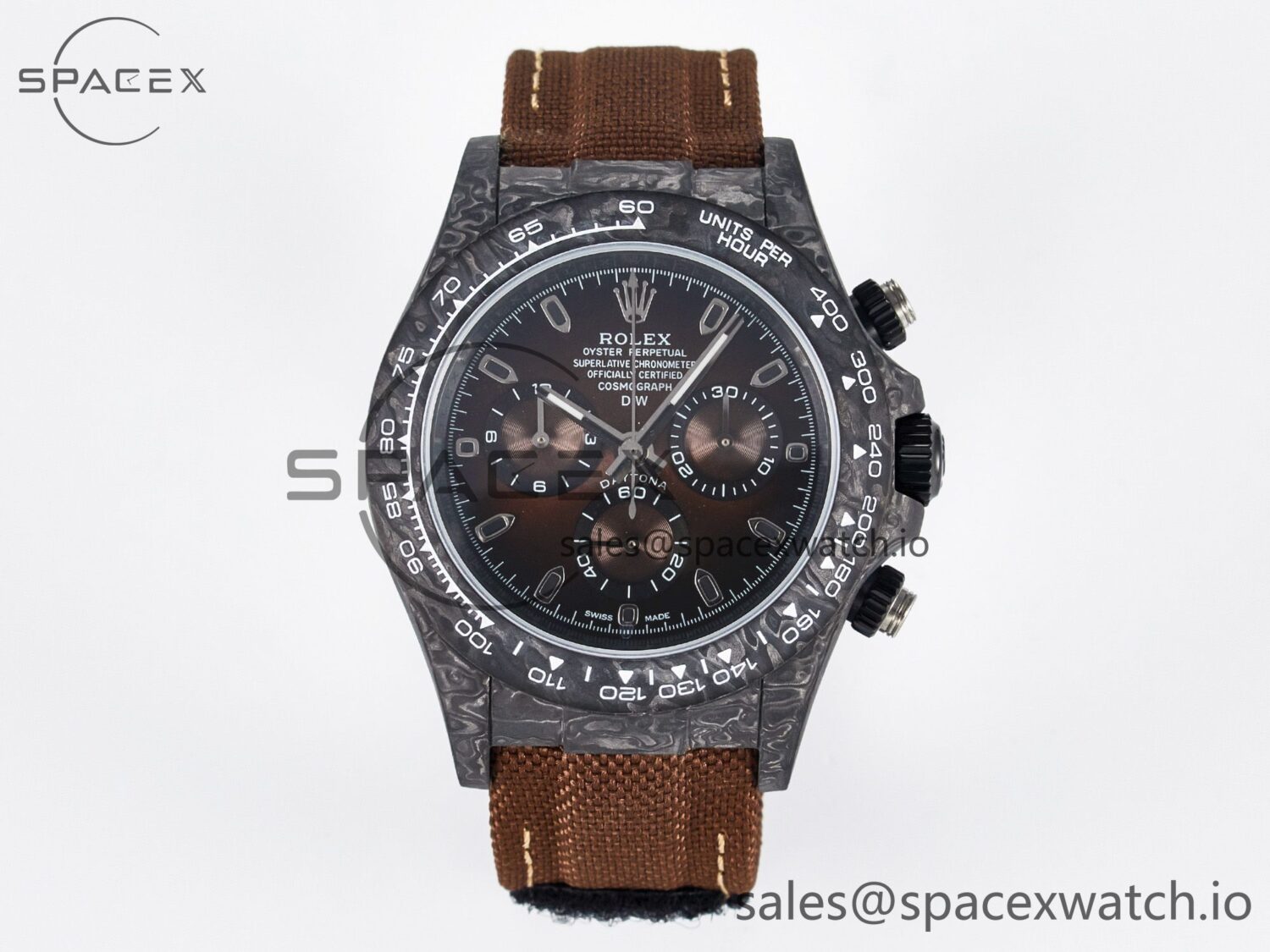 Daytona DIW Carbon/SS Case and Bezel DIWF Edition Brown Dial on Brown Nylon Strap A7750 — custom-built watch
