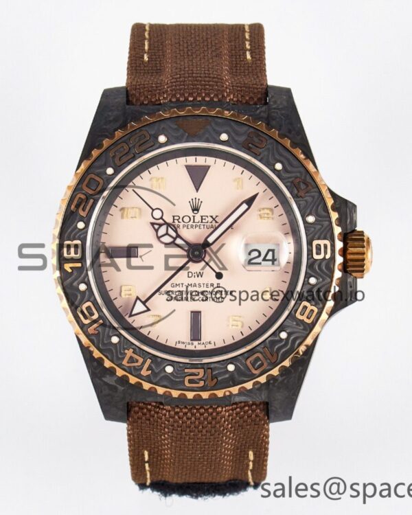 GMT Carbon DIWF Best Edition Yellow Roman Dial on Brown Nylon Strap SA3285 CHS V2 — custom-built watch