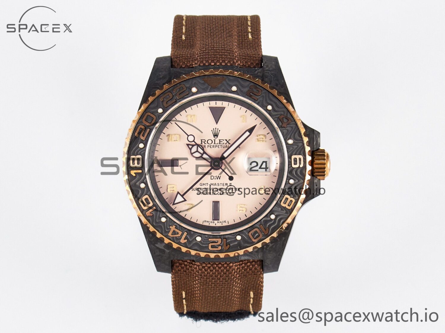GMT Carbon DIWF Best Edition Yellow Roman Dial on Brown Nylon Strap SA3285 CHS V2 — custom-built watch