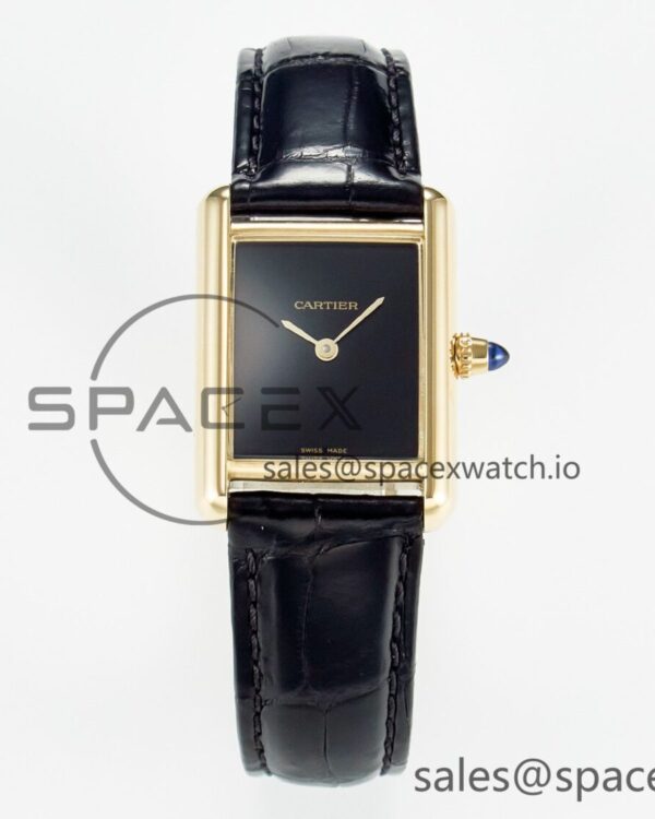 Tank Louis Cartier Small YG 29mm DRF reference-accurate Black Dial on Black Leather Strap Swiss Quartz — custom-built watch