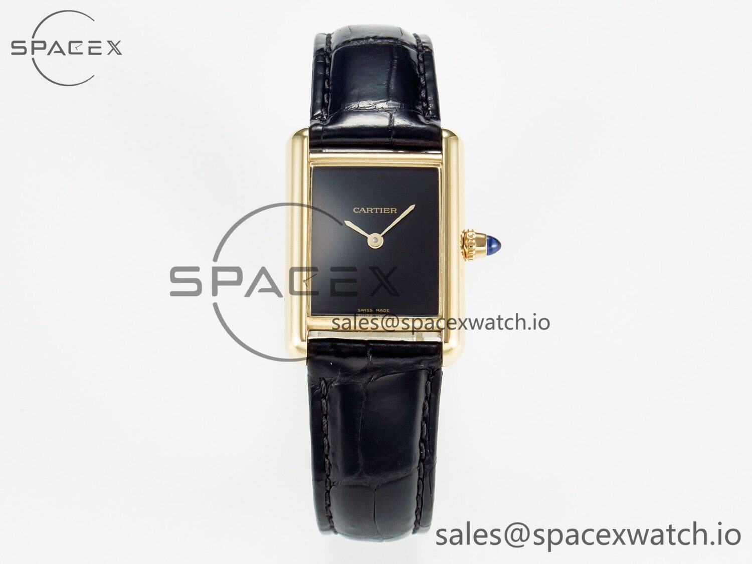 Tank Louis Cartier Small YG 29mm DRF reference-accurate Black Dial on Black Leather Strap Swiss Quartz — custom-built watch