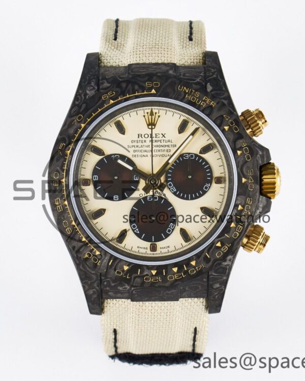 Daytona DIW Carbon Case DIWF Edition Cream/Brown Dial on White Nylon Strap A7750 — custom-built watch