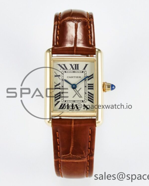 Tank Must Small YG 29mm DRF reference-accurate YG Dial on Brown Leather Strap Swiss Quartz — custom-built watch