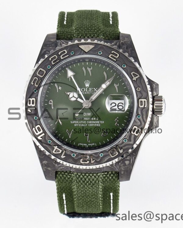 GMT Carbon DIWF Best Edition Green Arabic Dial on Green Nylon Strap SA3186 CHS — custom-built watch
