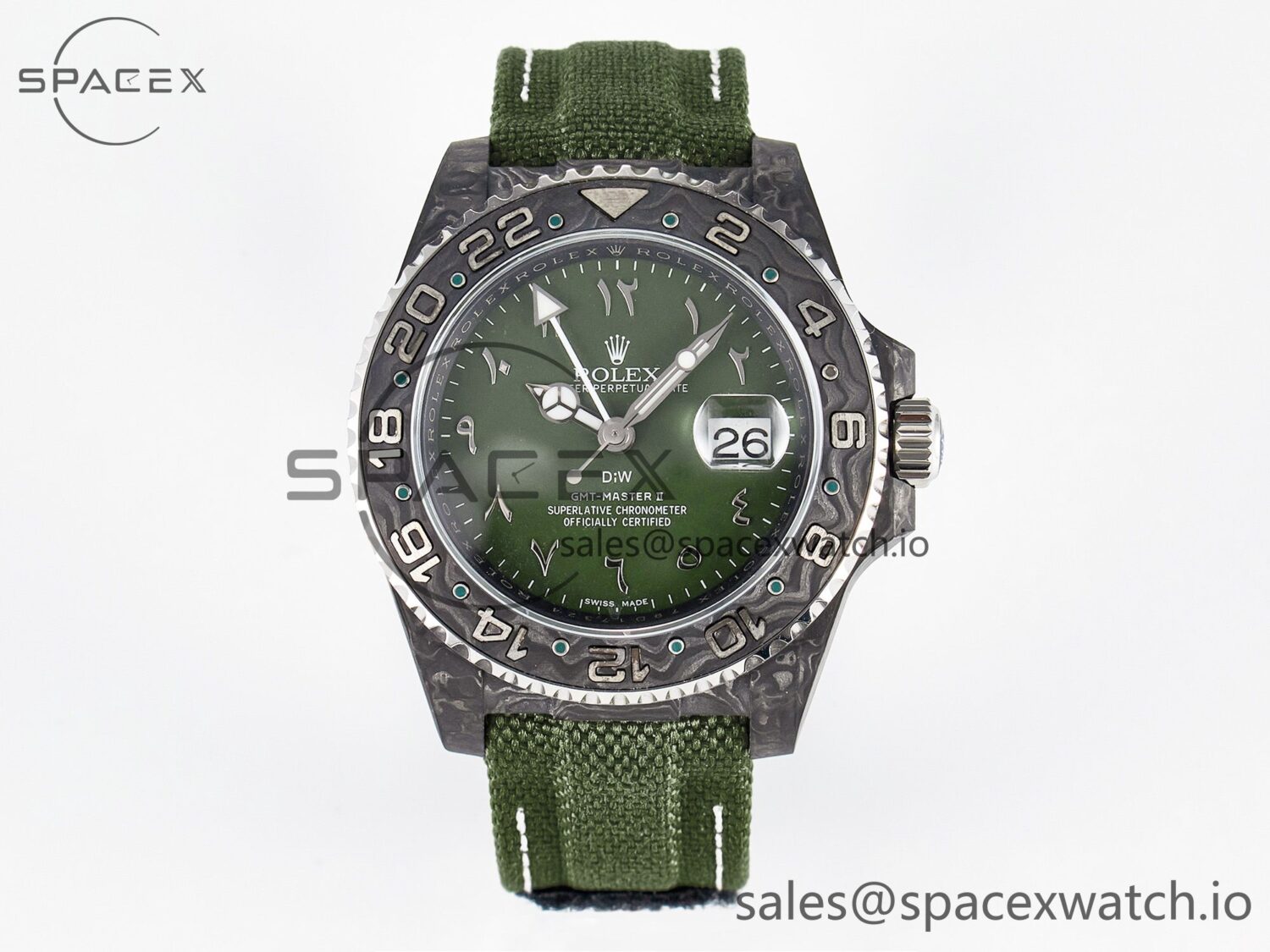 GMT Carbon DIWF Best Edition Green Arabic Dial on Green Nylon Strap SA3186 CHS — custom-built watch