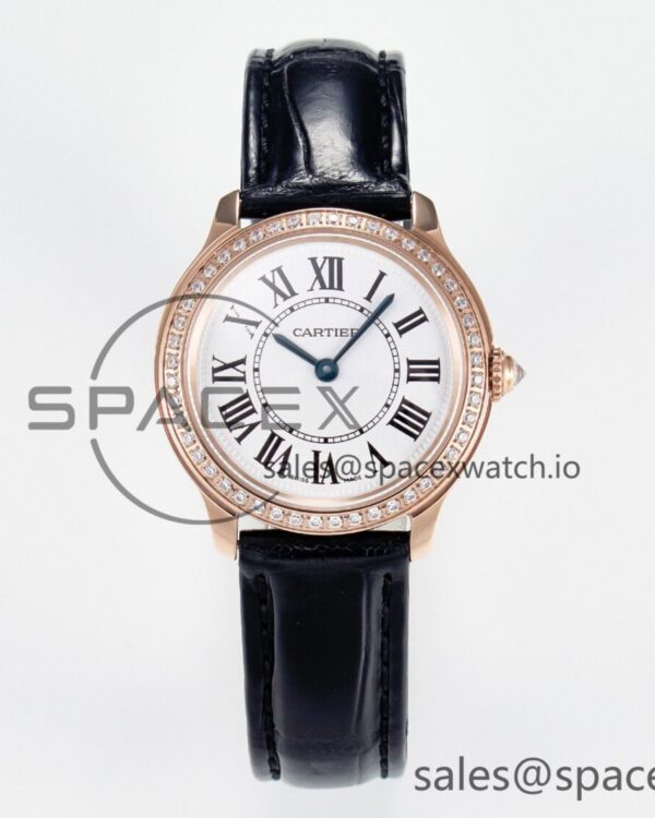 Ronde Louis Cartier 29mm RG DRF reference-accurate Sandblasted Beige Dial Diamonds Bezel on Black Leather Strap Ronda Quartz — custom-built watch