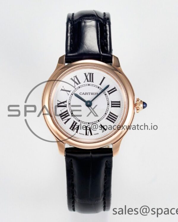 Ronde De Cartier 29mm RG DRF reference-accurate Sandblasted Silver-Plated White Dial on Black Leather Strap Ronda Quartz — custom-built watch