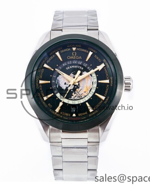 Aqua Terra GMT Worldtimer 150M 43mm 24 VSF reference-accurate Green Dial on SS Bracelet A8938 hand-finished build — custom-built watch